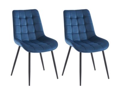 Lot de 2 chaises matelassées - Velours et métal noir - Bleu nuit - OLLUA