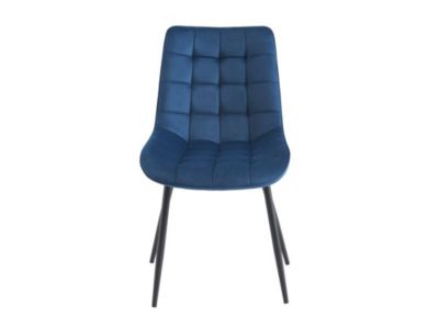 Lot de 2 chaises matelassées - Velours et métal noir - Bleu nuit - OLLUA