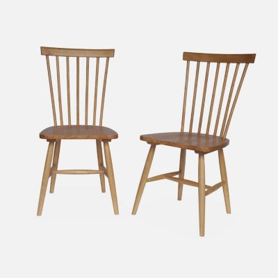 Lot de 2 chaises naturelles à barreaux en bois d'hévéa. ROMIE. L 50.8 x P 44.2 x H 90cm
