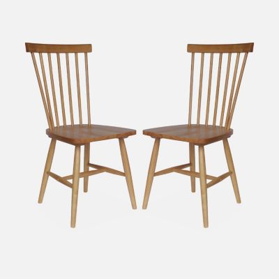 Lot de 2 chaises naturelles à barreaux en bois d'hévéa. ROMIE. L 50.8 x P 44.2 x H 90cm