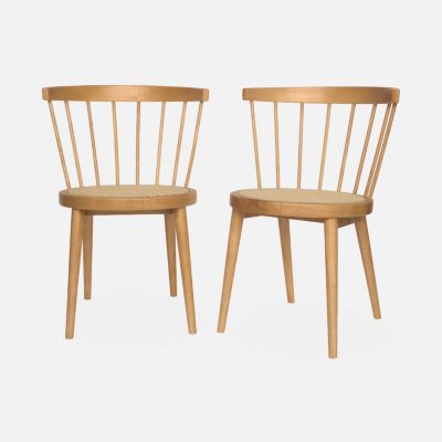 Lot de 2 chaises naturelles en bois et cannage. Nora. L 54 x P 54 x H 76.5cm.