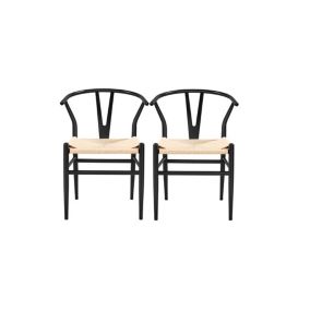 Lot de 2 Chaises Noires avec Corde - Cadre en Métal - Dossier Demi-Circulaire - Meubles Salle à Manger Cuisine