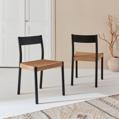 Lot de 2 chaises noires en bois et cordage. Ella. L 49.5 x P 53 x H 82cm