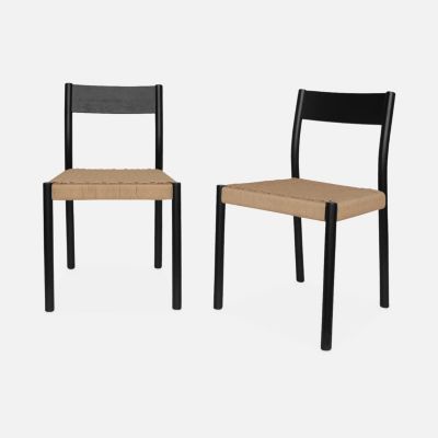 Lot de 2 chaises noires en bois et cordage. Ella. L 49.5 x P 53 x H 82cm