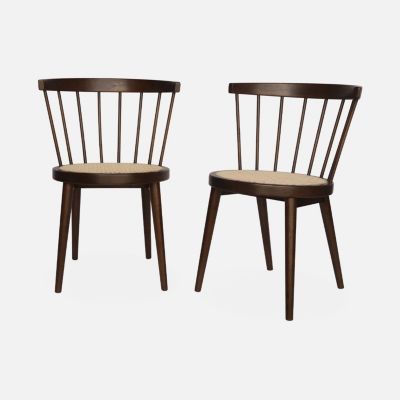 Lot de 2 chaises noyer en bois et cannage. Nora. L 54 x P 54 x H 76.5cm.