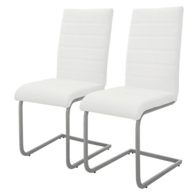 Lot de 2 chaises pied luge blanc en simili cantilever à dossier haut pour salon