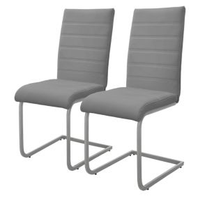 Lot de 2 chaises pied luge gris en simili cantilever à dossier haut pour salon