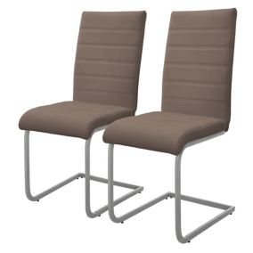 Lot de 2 chaises pied luge marron en simili cantilever à dossier haut pour salon