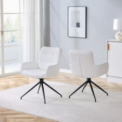 Lot de 2 chaises pivotantes en PU blanc avec pieds en métal noir