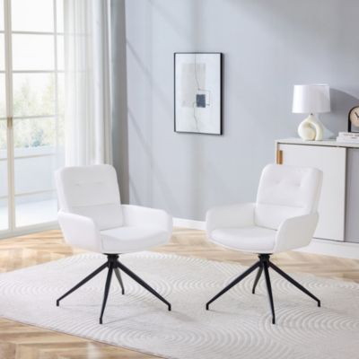 Lot de 2 chaises pivotantes en PU blanc avec pieds en métal noir