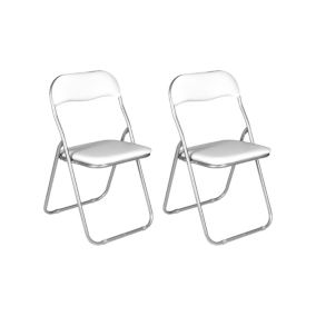 Lot de 2 chaises pliante Dgraf, Fauteuil gain de place, Chaise invité, Siège de réunion en simili cuir, 43x47h80 cm, Blanc