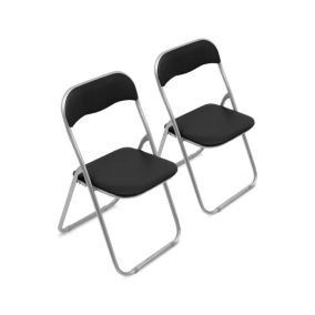 Lot de 2 chaises pliante Dgraf, Fauteuil gain de place, Chaise invité, Siège de réunion en simili cuir, 43x47h80 cm, Noir