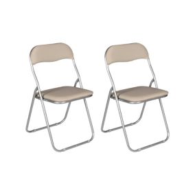 Lot de 2 chaises pliante Marbella, Fauteuil gain de place, Chaise invité, Siège de réunion en simili cuir, 43x47h80 cm, Beige