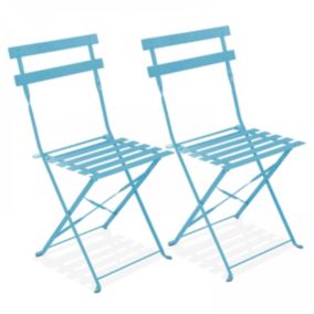 Lot de 2 chaises pliantes en acier bleues  Oviala