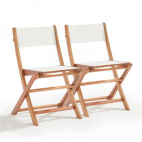 Lot de 2 chaises pliantes en bois d'eucalyptus et textilène blanc  Oviala