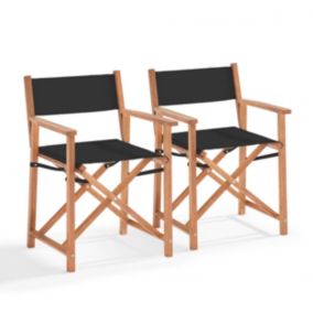 Lot de 2 chaises pliantes en bois d'eucalyptus et textilène noir  Oviala