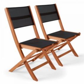 Lot de 2 chaises pliantes en bois noir  Oviala