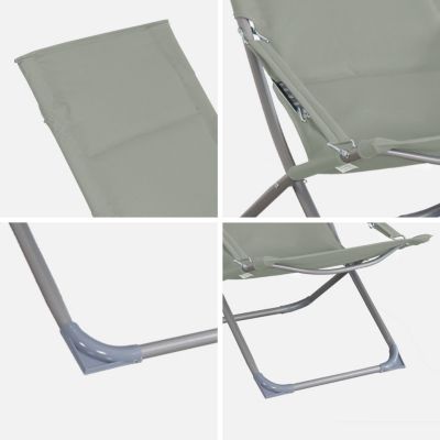 Lot de 2 chaises pliantes kaki PARMA en acier / polyester 600D. 84 x 62 x 87 cm