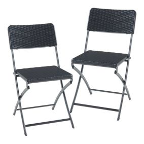 Lot de 2 chaises pliantes Mark 81 x 45 x 58 cm effet rotin noir en.casa