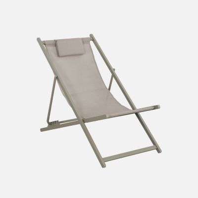 Lot de 2 chaises pliantes MATERA  acier / textilene avec coussin. kaki. 102 x 62 x 81 cm