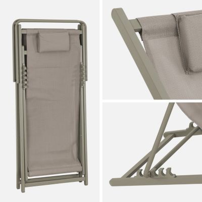 Lot de 2 chaises pliantes MATERA  acier / textilene avec coussin. kaki. 102 x 62 x 81 cm