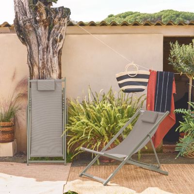 Lot de 2 chaises pliantes MATERA  acier / textilene avec coussin. kaki. 102 x 62 x 81 cm