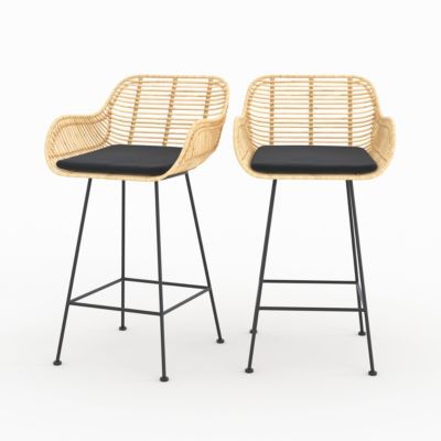 Lot de 2 chaises pour îlot central 66 cm en rotin et tissu noir - Pops