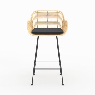 Lot de 2 chaises pour îlot central 66 cm en rotin et tissu noir - Pops