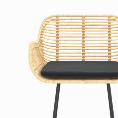 Lot de 2 chaises pour îlot central 66 cm en rotin et tissu noir - Pops