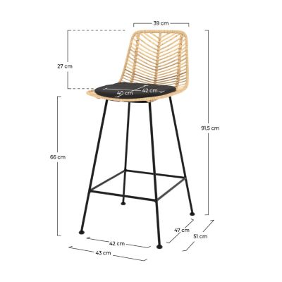 Lot de 2 chaises pour îlot central 66 cm en rotin naturel et noir - Tamara