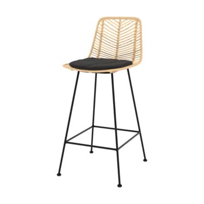 Lot de 2 chaises pour îlot central 66 cm en rotin naturel et noir - Tamara