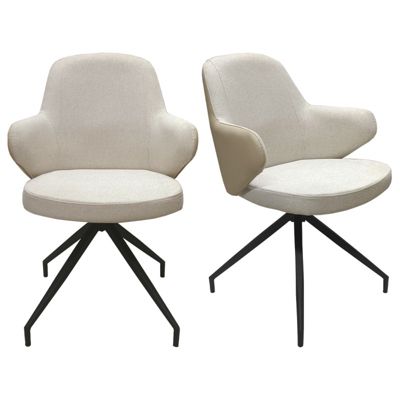 Lot de 2 chaises rotatives 180 degré tissu chiné et simili beige - DUFFY