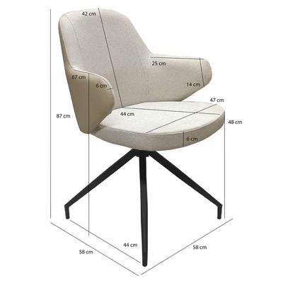 Lot de 2 chaises rotatives 180 degré tissu chiné et simili beige - DUFFY