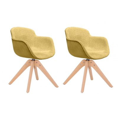 Lot de 2 chaises rotatives en tissu jaune chiné et pieds bois - TWIST