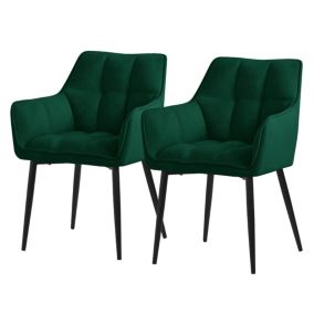 Lot de 2 chaises salle à manger vert foncé en tissu éponge pied noir métallique