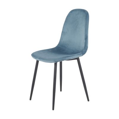 Lot de 2 chaises scandinave velours bleu et pieds métal noir - BIBA