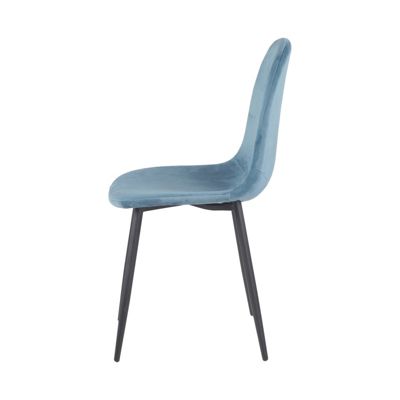 Lot de 2 chaises scandinave velours bleu et pieds métal noir - BIBA