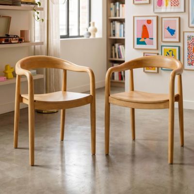 Lot de 2 chaises style scandinave en bois d'orme naturel  Oviala