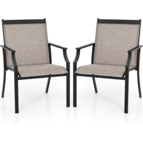 Lot de 2 Chaises Terrasse 66x61x90cm Charge 150KG avec Accoudoirs Siège Large en Tissu Respirant