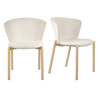 Lot de 2 chaises tissu beige crème et pieds métal effet bois - FOCA