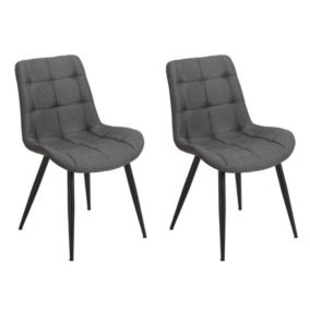 Lot de 2 chaises tissu gris anthracite chiné pieds métal noir - JAELLE