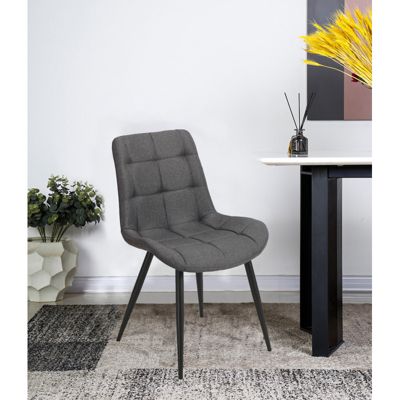 Lot de 2 chaises tissu gris anthracite chiné pieds métal noir - JAELLE