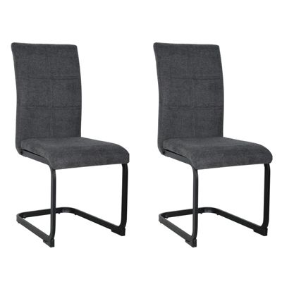 Lot de 2 chaises tissu gris anthracite et pied luge métal noir - VERDI