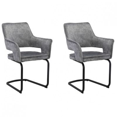 Lot de 2 chaises tissu gris clair et piétement en métal noir - RIO