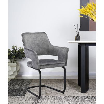 Lot de 2 chaises tissu gris clair et piétement en métal noir - RIO