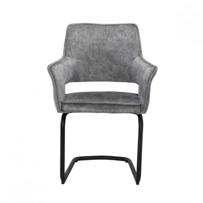 Lot de 2 chaises tissu gris clair et piétement en métal noir - RIO