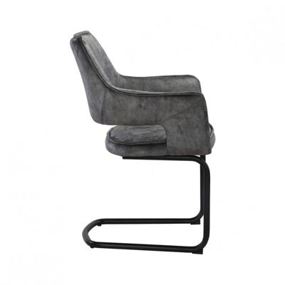 Lot de 2 chaises tissu gris foncé et piétement en métal noir - RIO