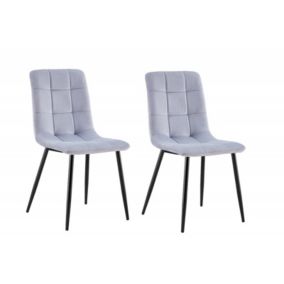 Lot de 2 chaises tissu velours gris pied métal noir - Louise