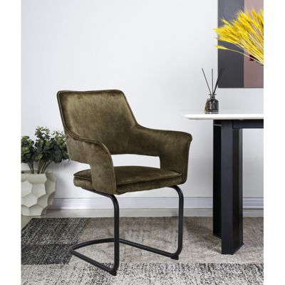 Lot de 2 chaises tissu vert et piétement en métal noir - RIO