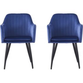 Lot de 2 chaises "Velma" en velours avec accoudoirs  Bleu